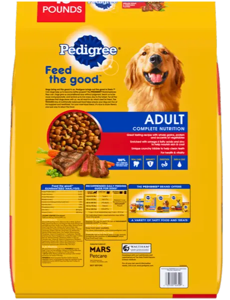Pedigree-Adult-Complete-Nutrition-Grilled-Steak-Vegetable-Flavor dog food packed