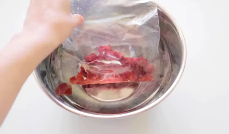 quick water-thawing method to defrost raw dog food