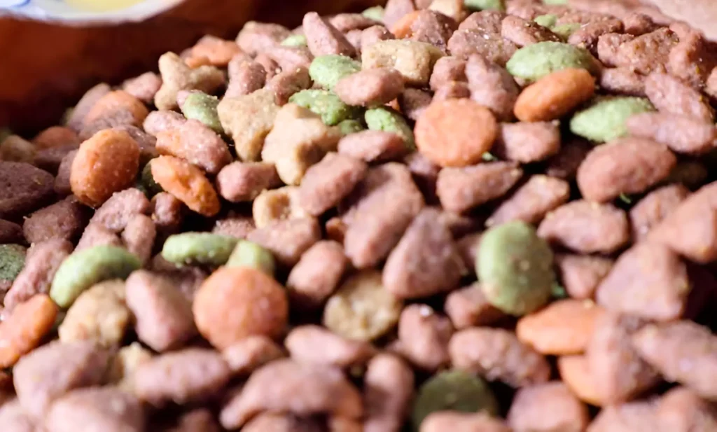 a close up of Colorful Dried dog food