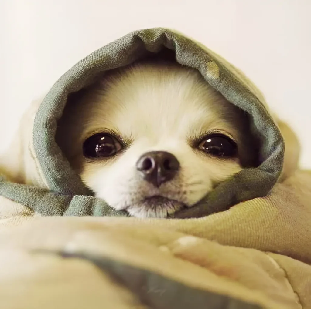 A white Chihuahua rests under a white blanket due to food toxicity.