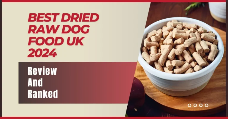 a bowl of freezed dried raw dog food on top of a wooden table