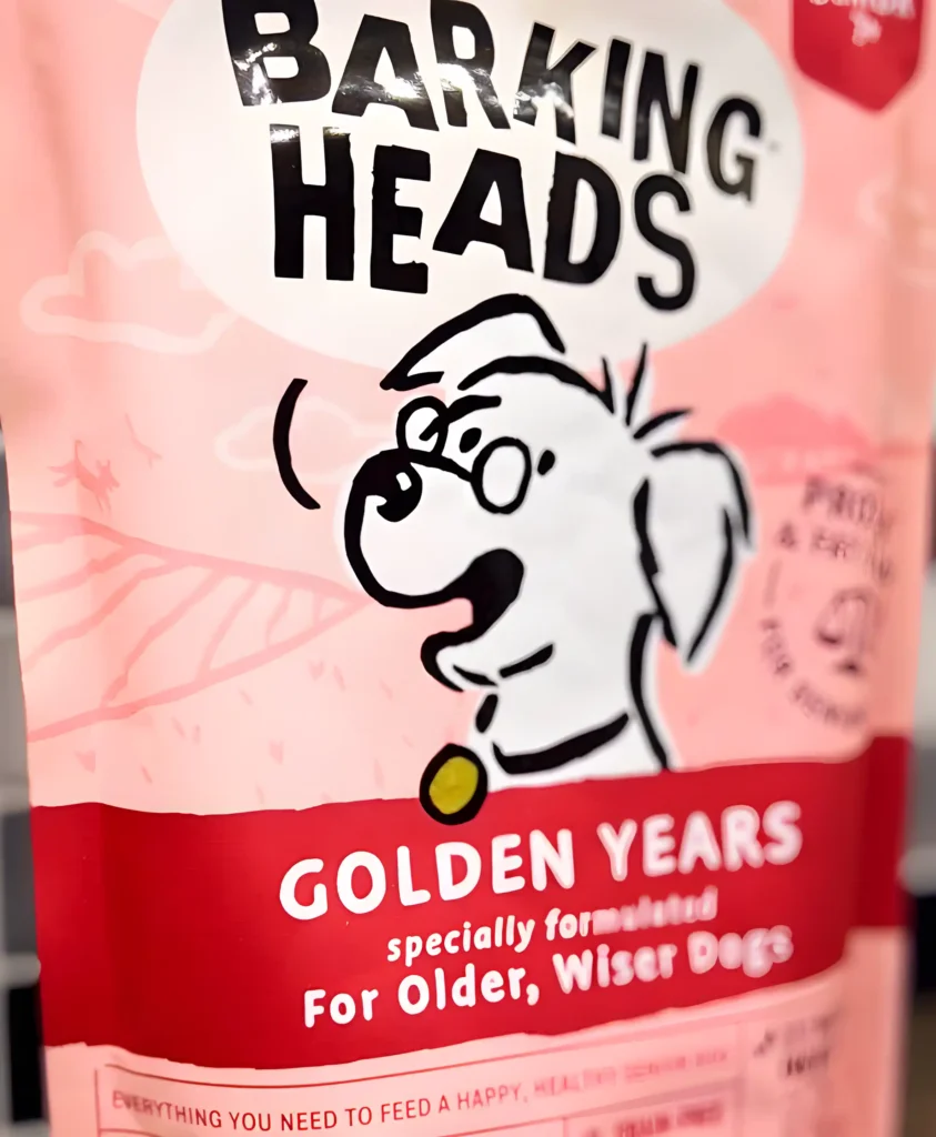 a packet of Barking heads golden years wet dog food