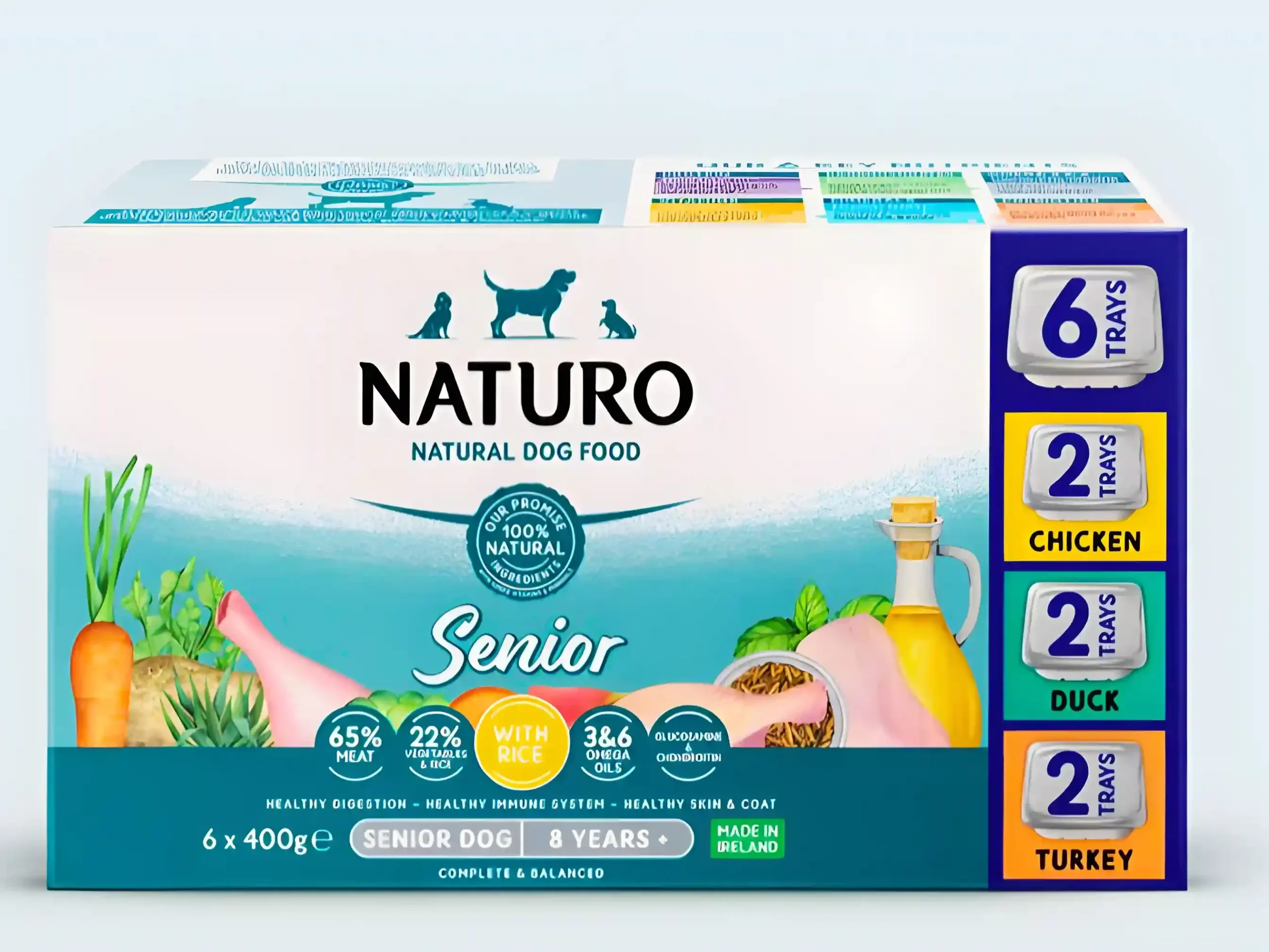 Box of Naturo senior wet dog variety pack