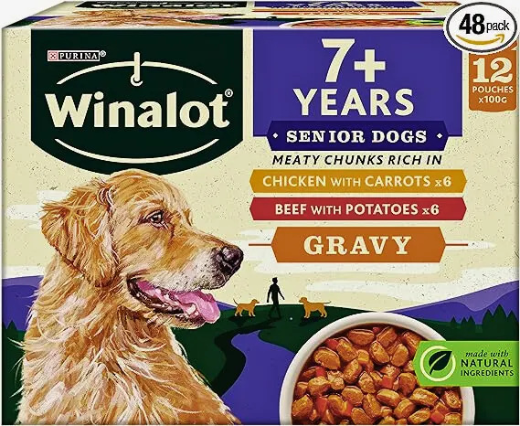 box of Winalot Senior mixed in gravy wet dog food